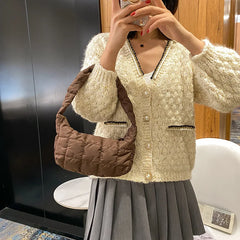 Women's Oxford Cloth Shoulder Bag with Embroidery Thread Underarm