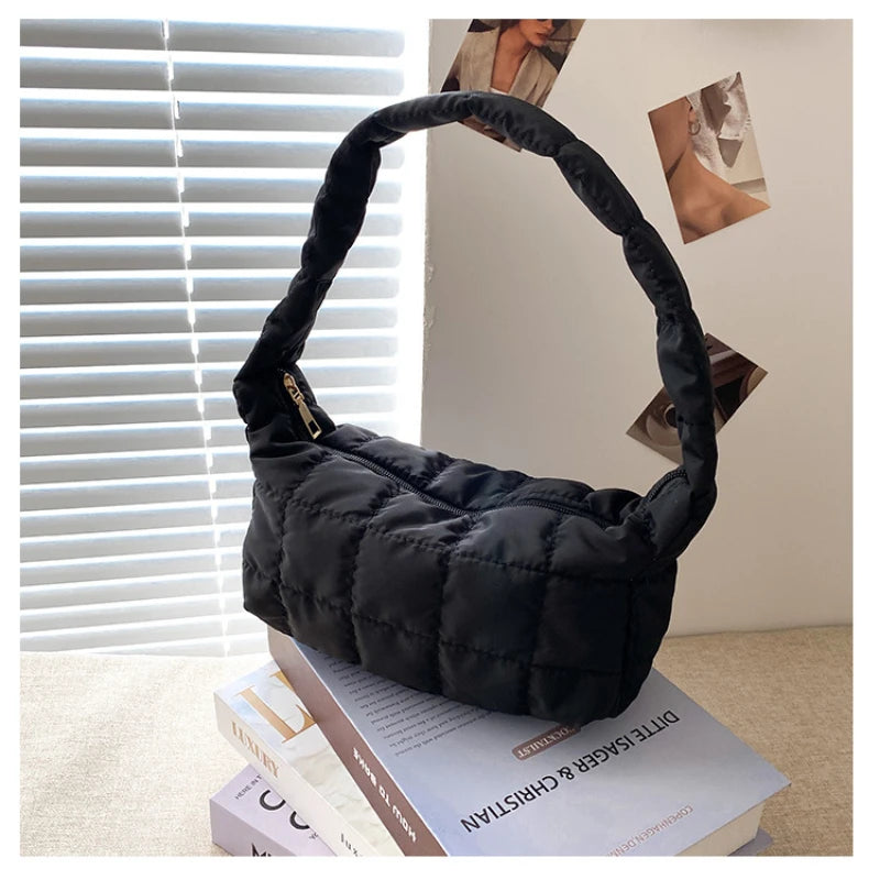 Women's Oxford Cloth Shoulder Bag with Embroidery Thread Underarm