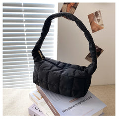 Women's Oxford Cloth Shoulder Bag with Embroidery Thread Underarm