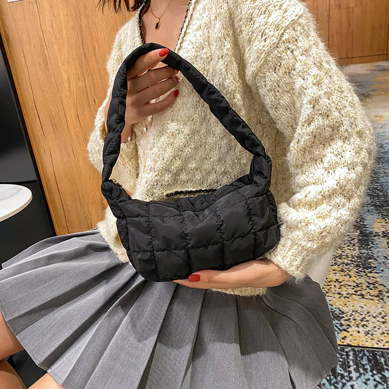 Women's Oxford Cloth Shoulder Bag with Embroidery Thread Underarm