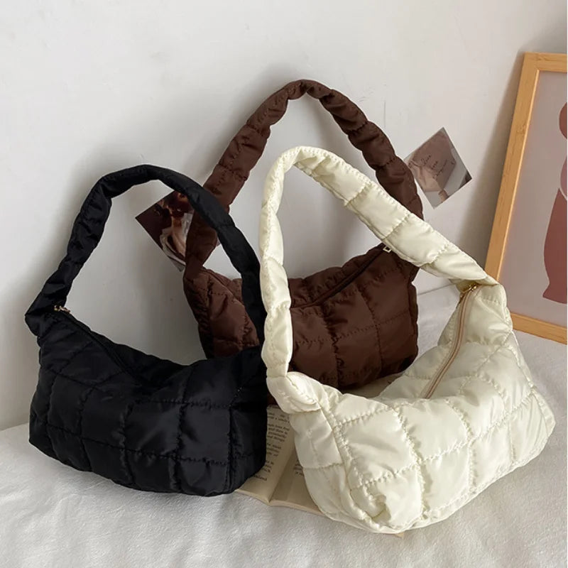 Women's Oxford Cloth Shoulder Bag with Embroidery Thread Underarm
