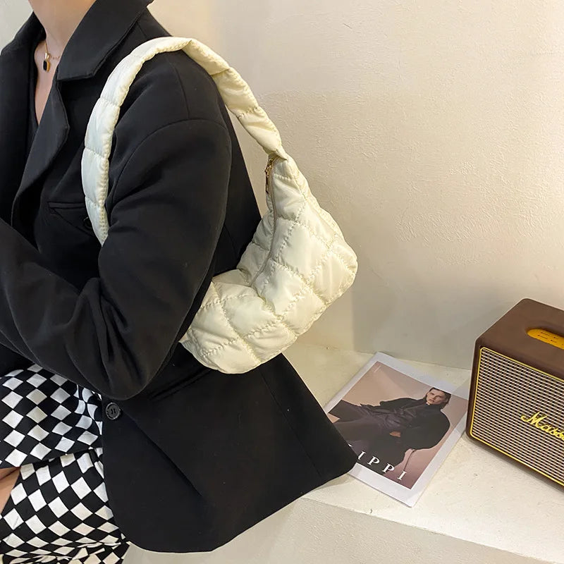 Women's Oxford Cloth Shoulder Bag with Embroidery Thread Underarm