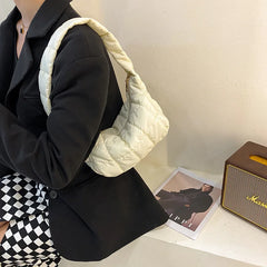 Women's Oxford Cloth Shoulder Bag with Embroidery Thread Underarm