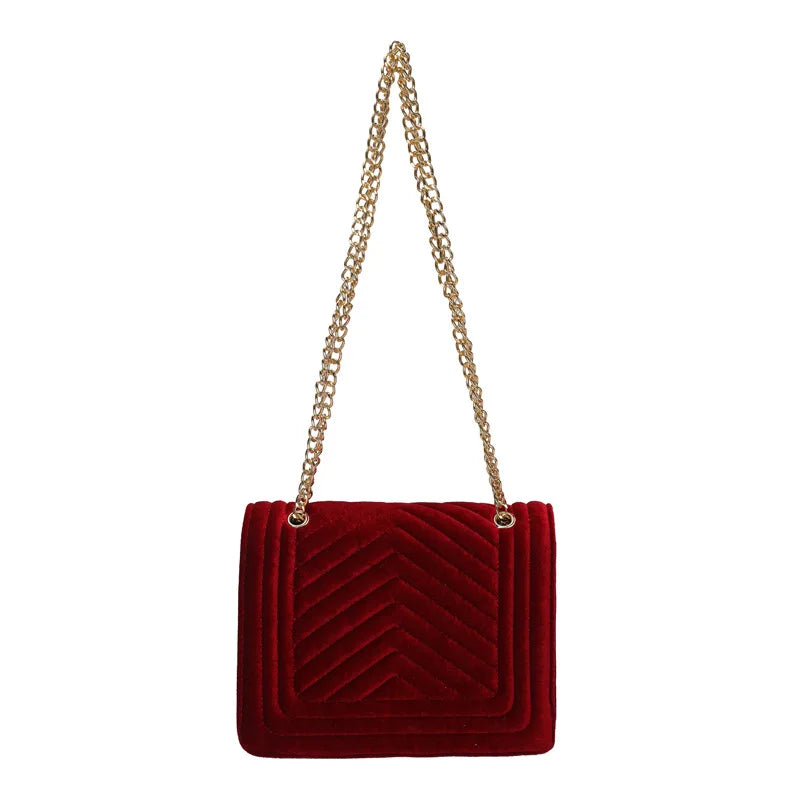 Velvet Shoulder Bag Chain Handbag for Women