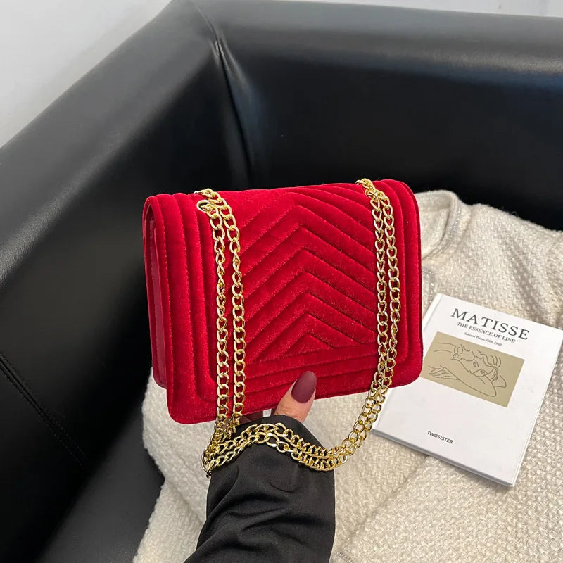Velvet Shoulder Bag Chain Handbag for Women
