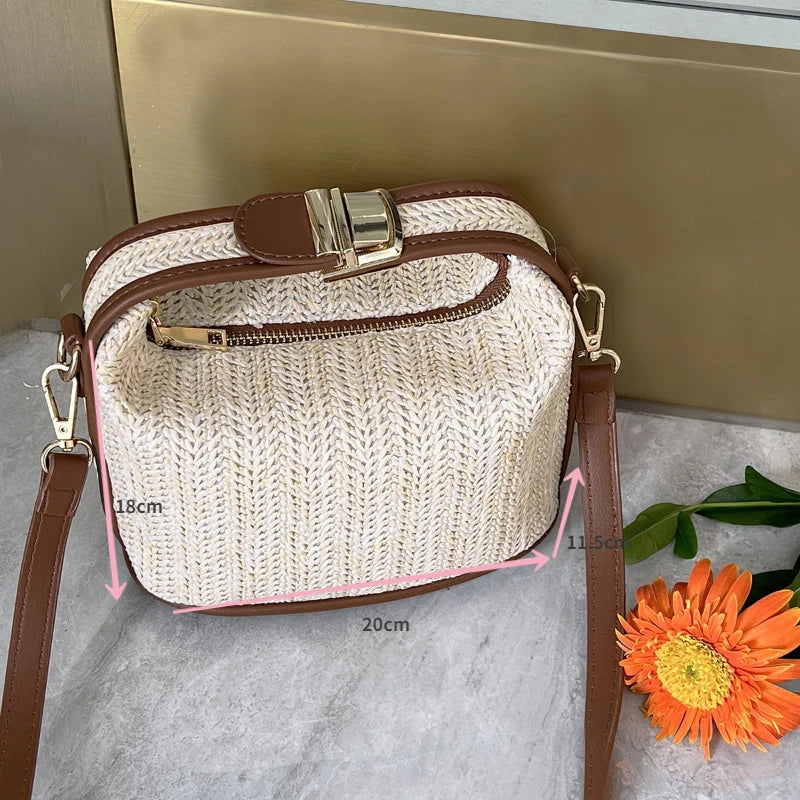 Straw Bucket Crossbody Bag Handbag for Women