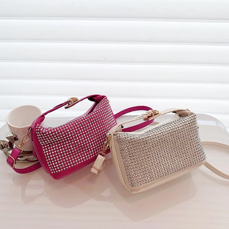 Silver Rhinestones Evening Clutch Diamond Shoulder Bag