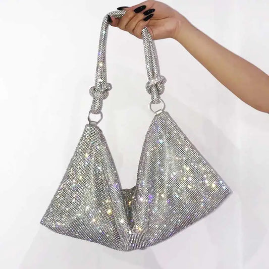 Silver Rhinestones Evening Clutch Bag Crystal Dinner Party Wedding Purses Handba