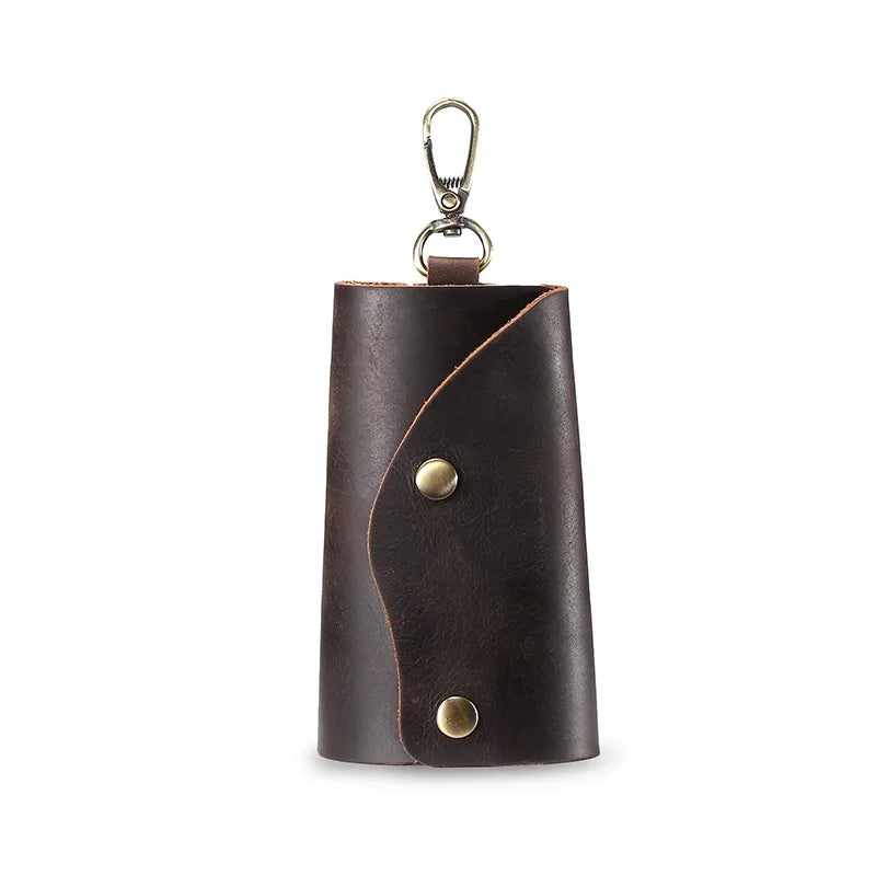Crazy Horse Cow Leather Vintage Key Bag Literature Waist Hanging Head