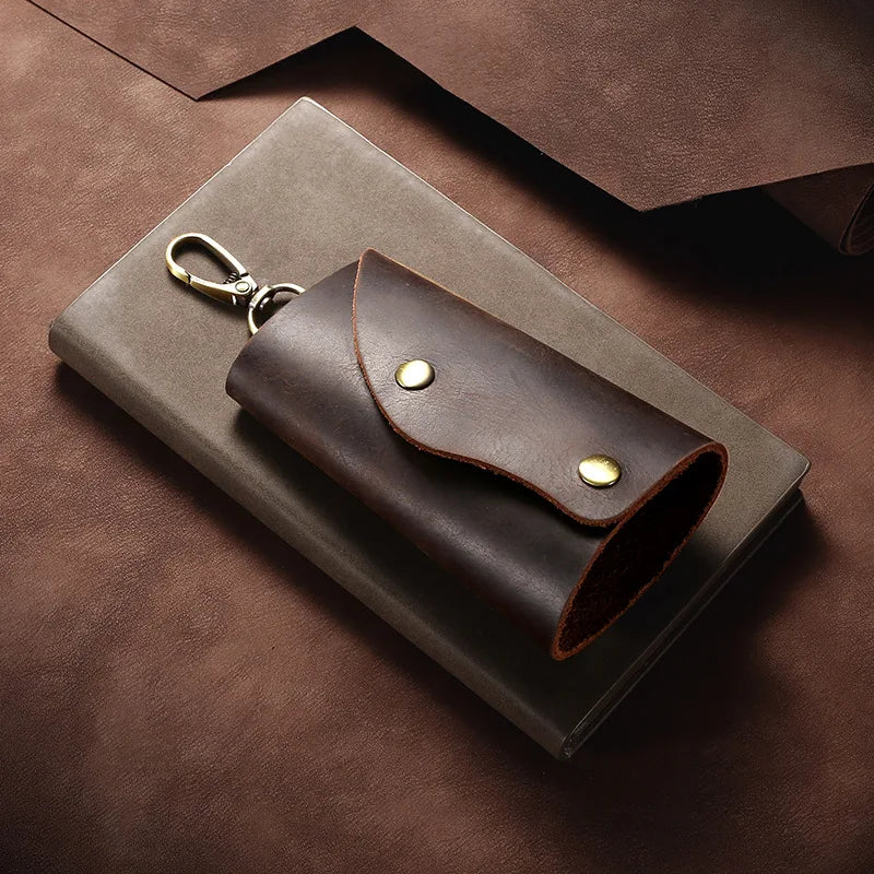 Crazy Horse Cow Leather Vintage Key Bag Literature Waist Hanging Head