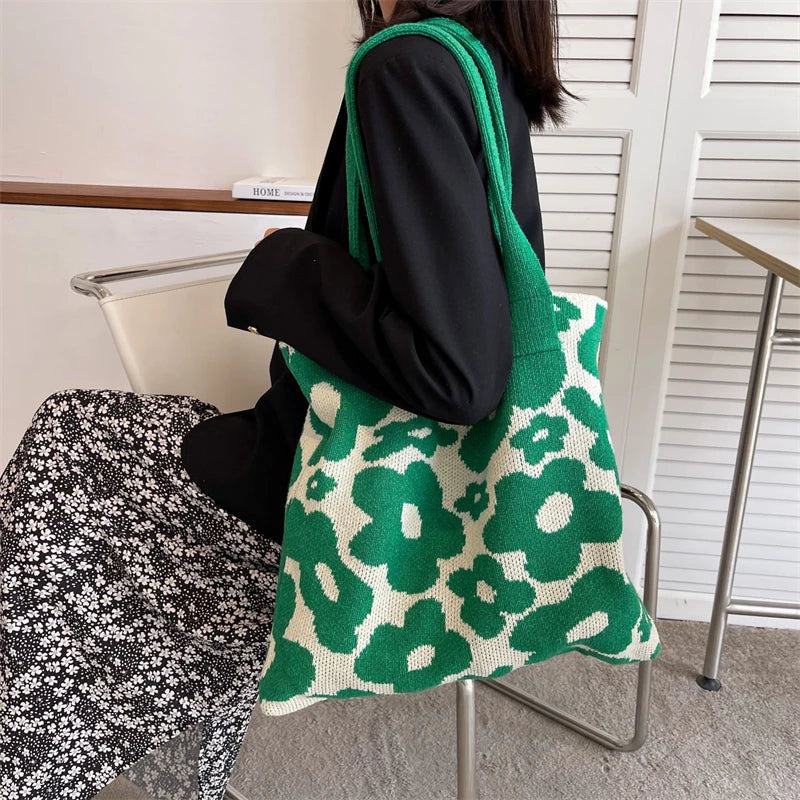 Flower Crochet Bag Floral Hand Knitted Women's Shoulder Bag