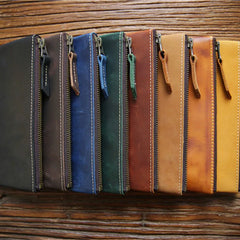 Vintage Cowhide Leather Pencil Case Zipper Pen Bag