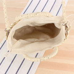Half-Round Rattan Woven Straw Bag Women Messenger Crossbody Beach Handbag