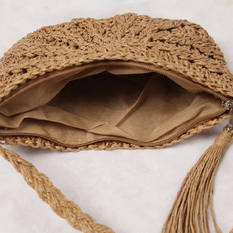 Rattan Woven Straw Crossbody Bag Summer Beach Women Messenger Shoulder Bags
