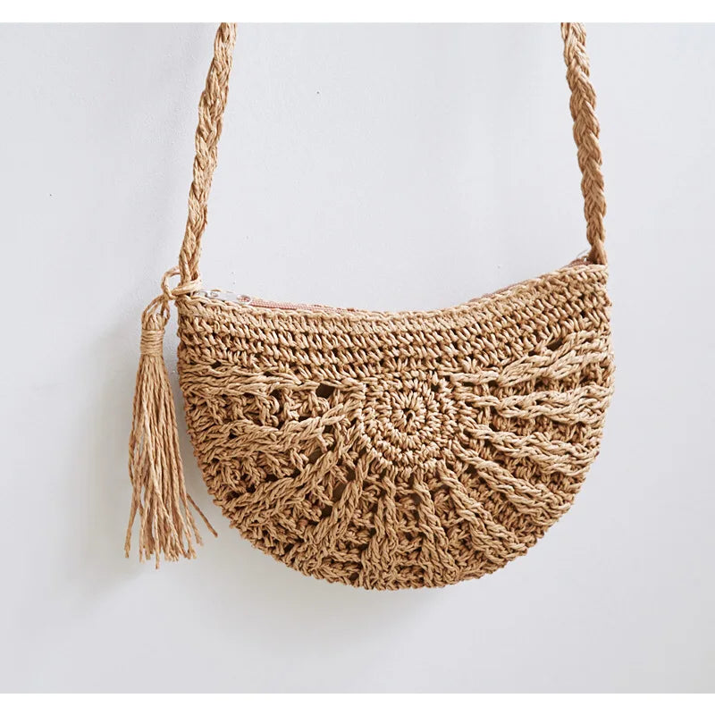 Rattan Woven Straw Crossbody Bag Summer Beach Women Messenger Shoulder Bags