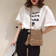 Paper Woven Crossbody Bags Women Casual Summer Beach Vintage Square Bags