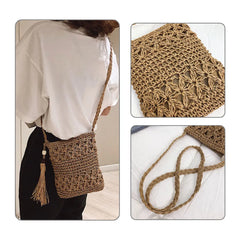 Paper Woven Crossbody Bags Women Casual Summer Beach Vintage Square Bags