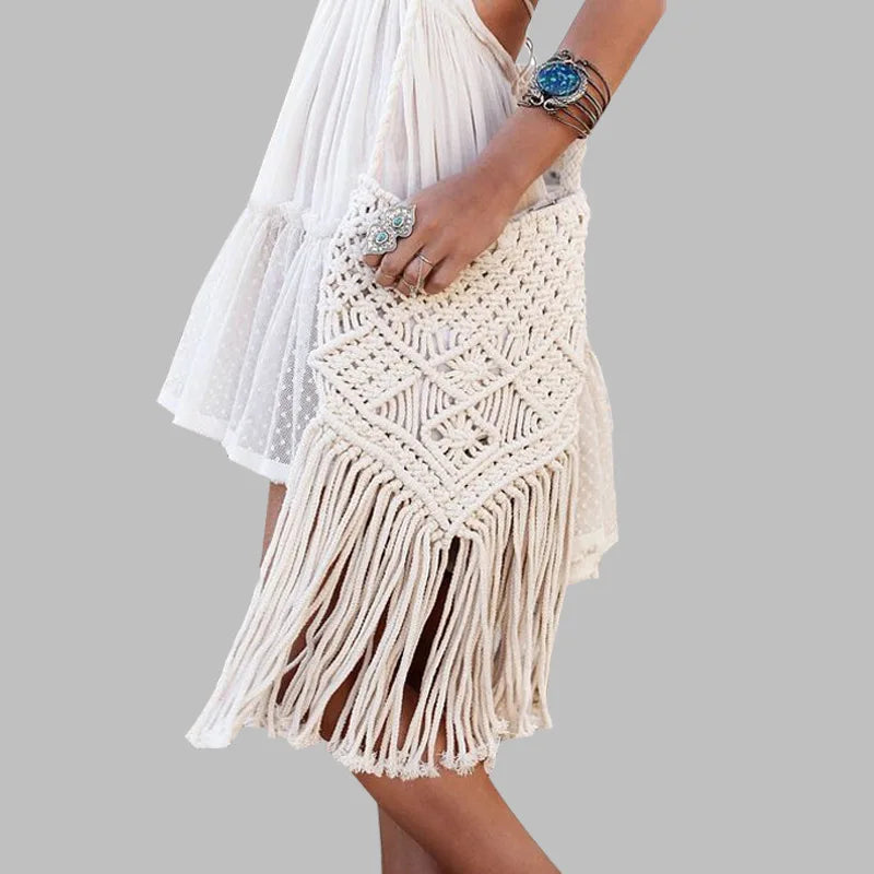 Rope Woven Handbag Knitted Rattan Summer Beach Bag Tassel Bohe Bolsos Feminine