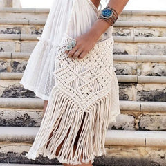 Rope Woven Handbag Knitted Rattan Summer Beach Bag Tassel Bohe Bolsos Feminine