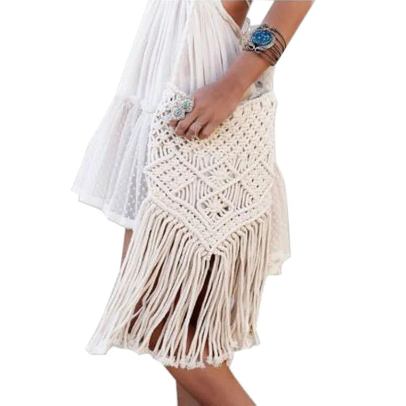 Rope Woven Handbag Knitted Rattan Summer Beach Bag Tassel Bohe Bolsos Feminine