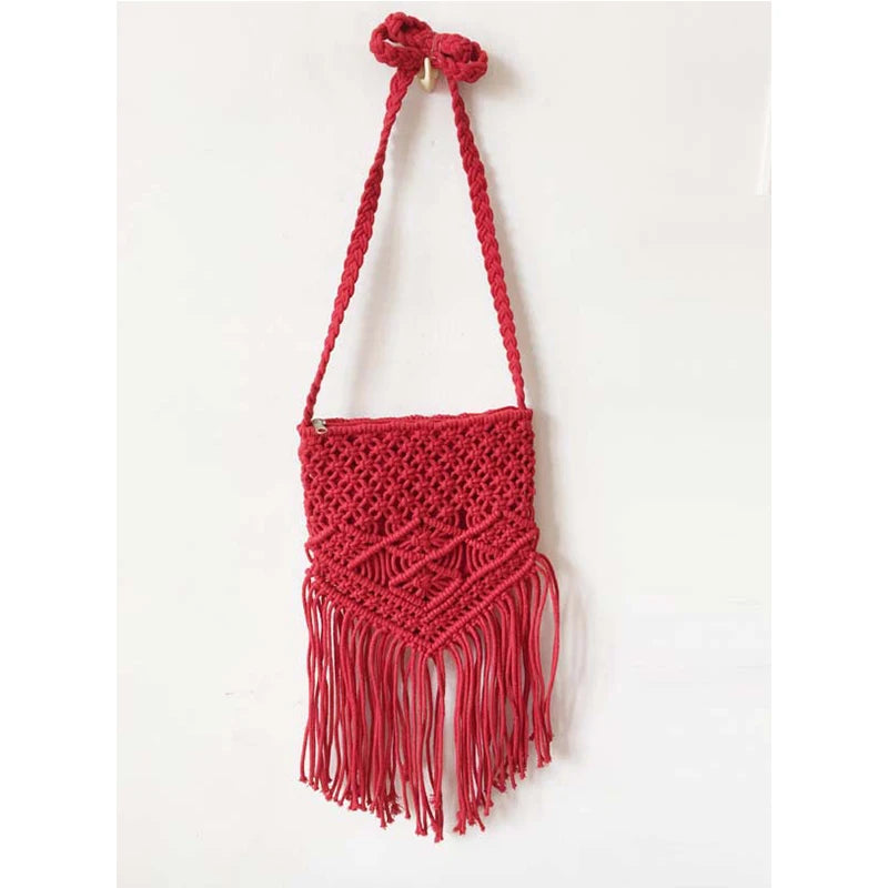 Rope Woven Handbag Knitted Rattan Summer Beach Bag Tassel Bohe Bolsos Feminine