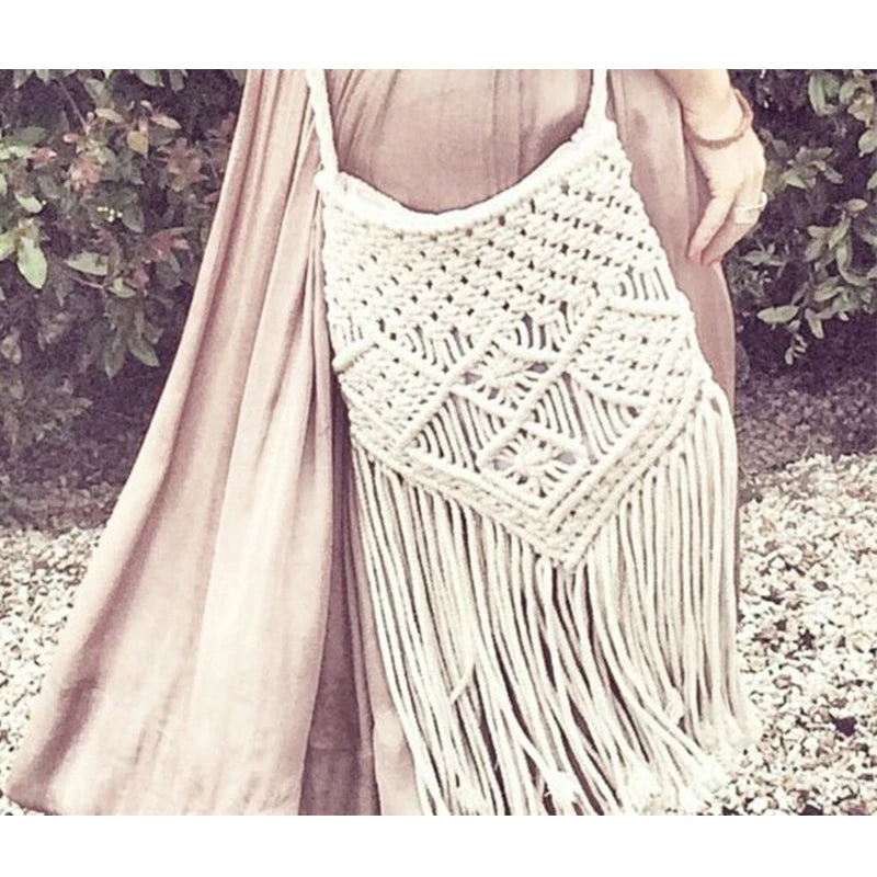 Rope Woven Handbag Knitted Rattan Summer Beach Bag Tassel Bohe Bolsos Feminine