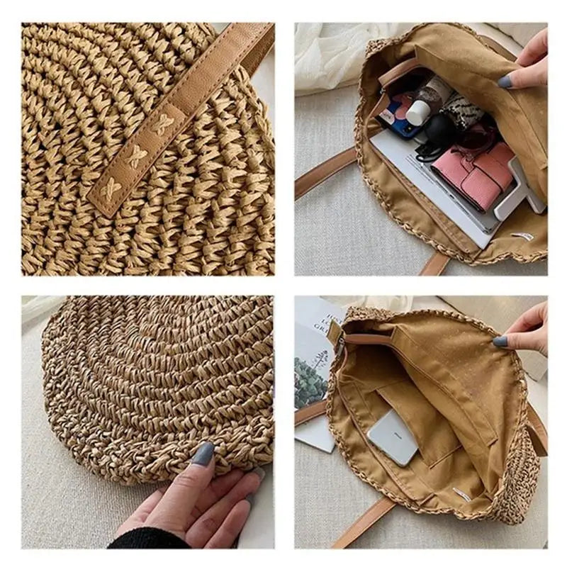 Rattan Woven Straw Bag Summer Women Shoulder Bags Girls Small Beach Handbag