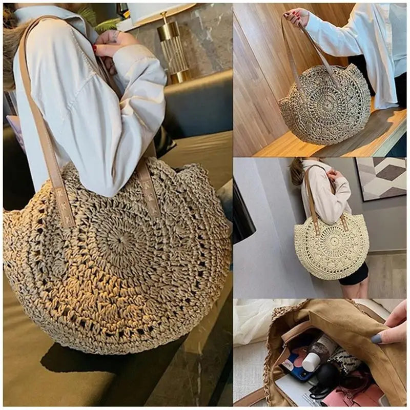 Rattan Woven Straw Bag Summer Women Shoulder Bags Girls Small Beach Handbag