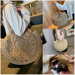 Rattan Woven Straw Bag Summer Women Shoulder Bags Girls Small Beach Handbag