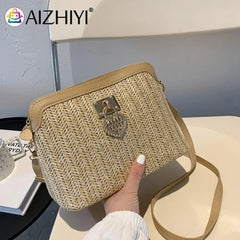Vintage Women Summer PU Woven Messenger Bag Casual Ladies Small Purse Handbags
