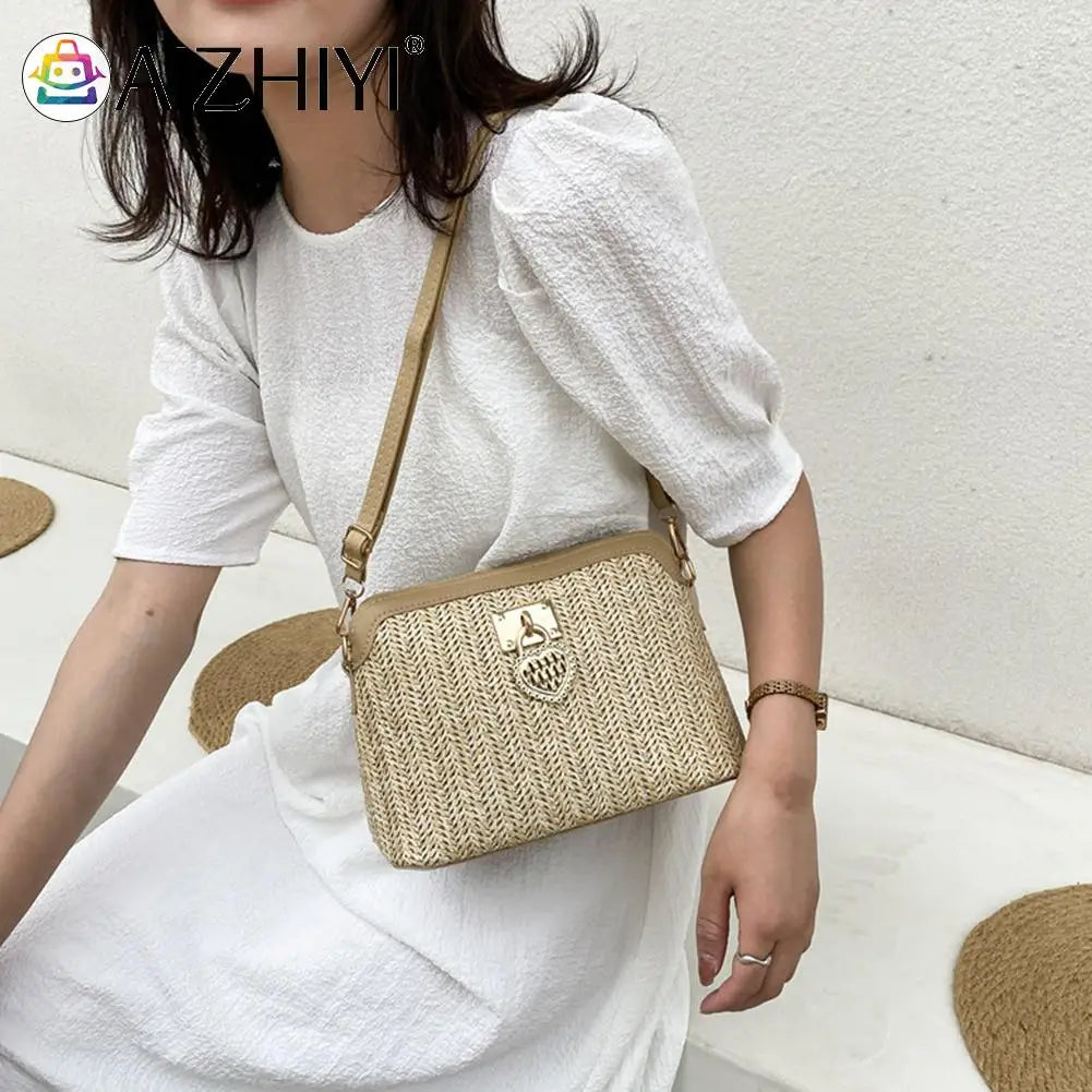 Vintage Women Summer PU Woven Messenger Bag Casual Ladies Small Purse Handbags