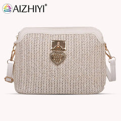 Vintage Women Summer PU Woven Messenger Bag Casual Ladies Small Purse Handbags