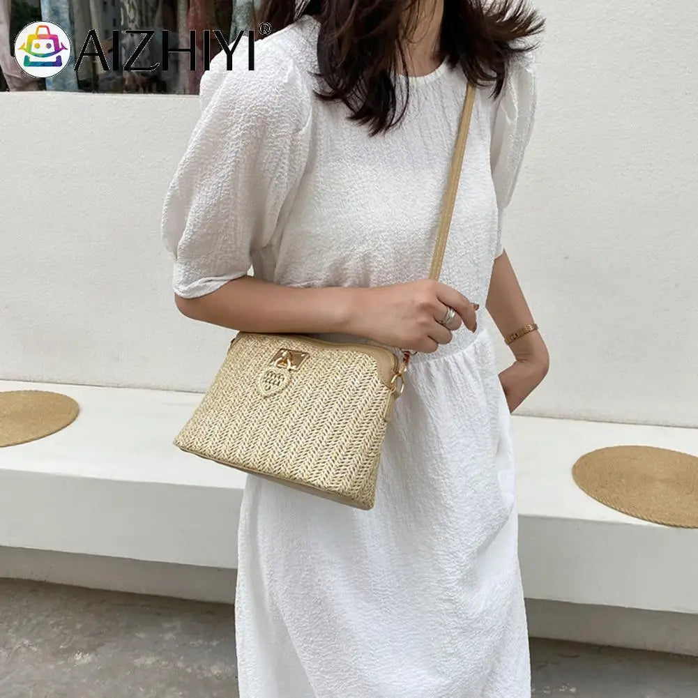 Vintage Women Summer PU Woven Messenger Bag Casual Ladies Small Purse Handbags