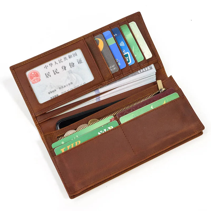 Vintage Crazy horse Leather Wallet for men, genuine cow Leather clutch bag