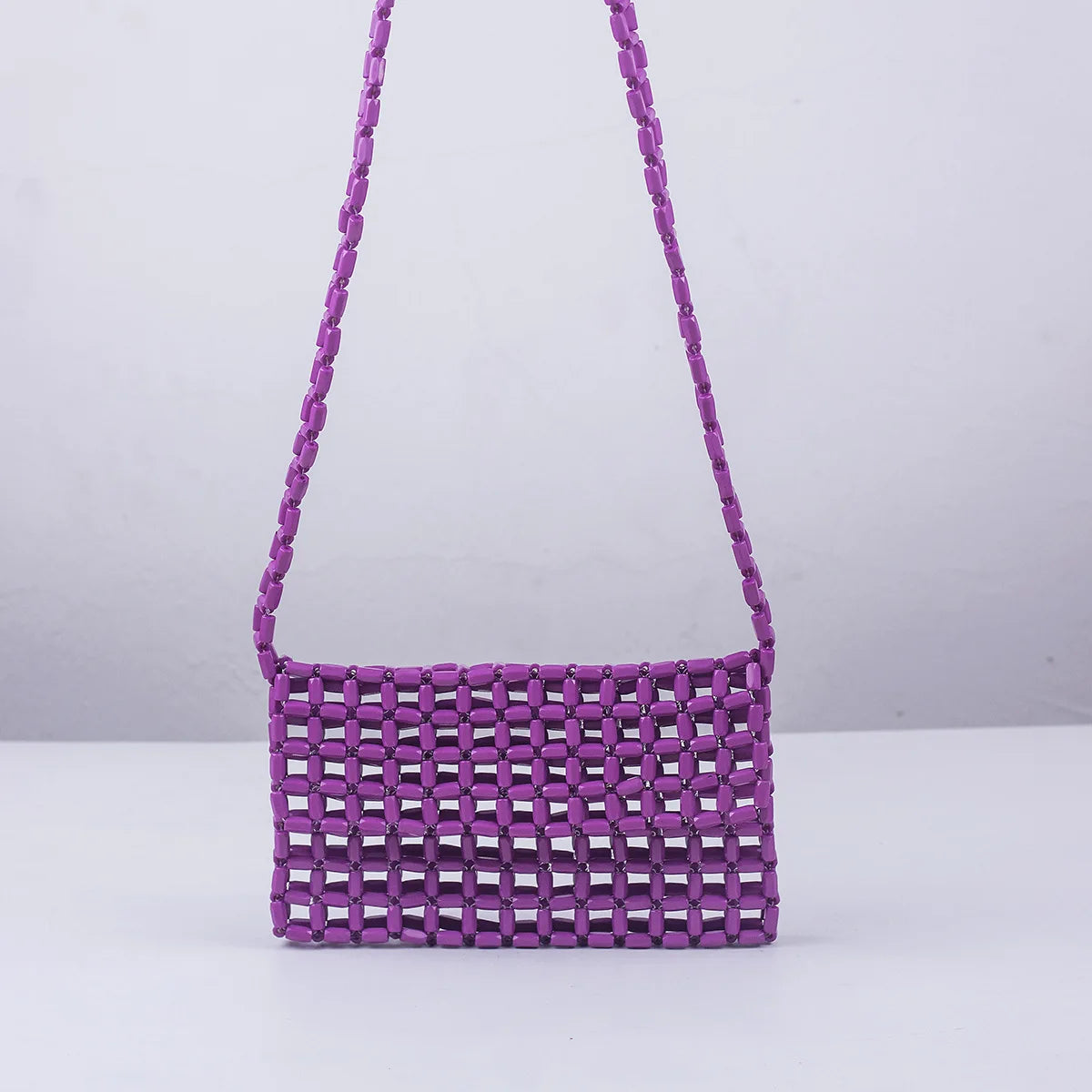 Acrylic Bead Mini Flap Phone Bag Multicolor Woven Beading Small Purse