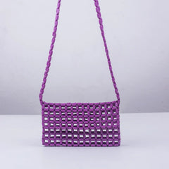 Acrylic Bead Mini Flap Phone Bag Multicolor Woven Beading Small Purse