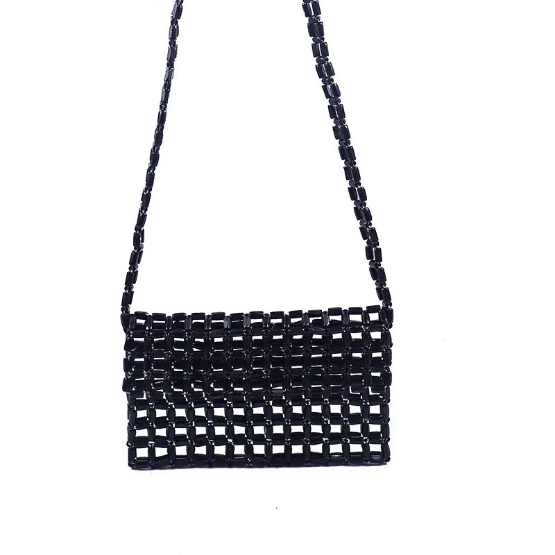 Acrylic Bead Mini Flap Phone Bag Multicolor Woven Beading Small Purse