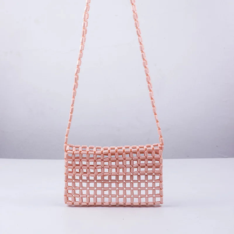 Acrylic Bead Mini Flap Phone Bag Multicolor Woven Beading Small Purse