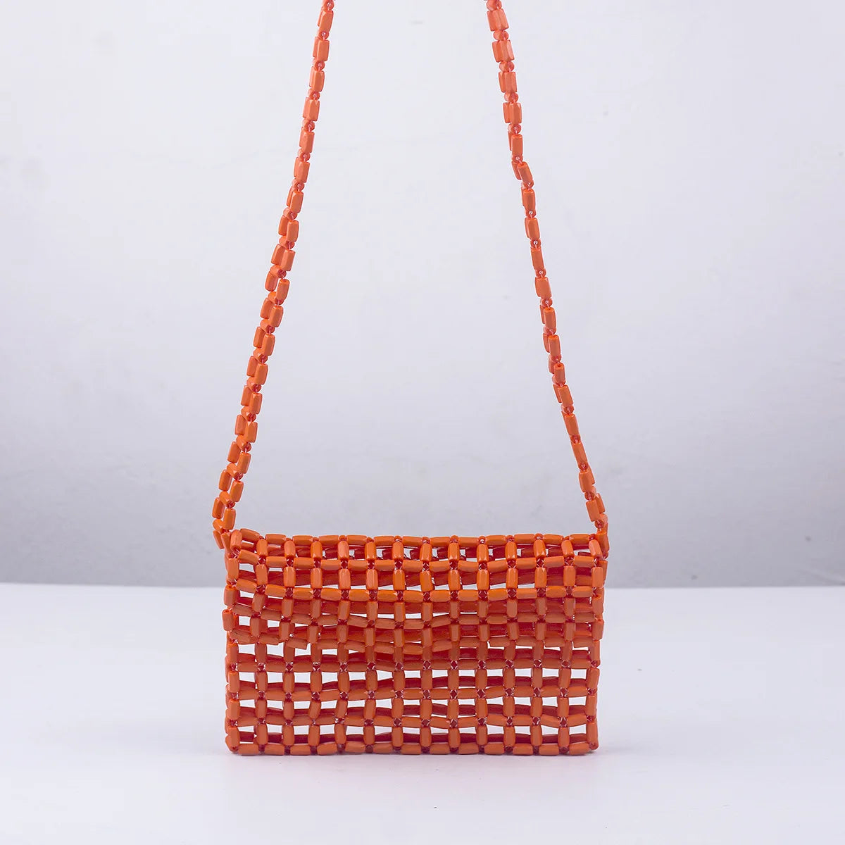 Acrylic Bead Mini Flap Phone Bag Multicolor Woven Beading Small Purse