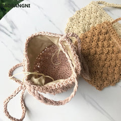 Summer Beach Straw Bag Rattan Weave Bucket Shoulder Crossbody Bohemian Tote
