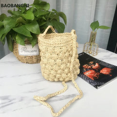 Summer Beach Straw Bag Rattan Weave Bucket Shoulder Crossbody Bohemian Tote