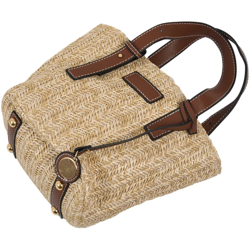 Vintage Retro Beach Bag Straw Rope Knitted Big Messenger Bag Lady Fresh Paper