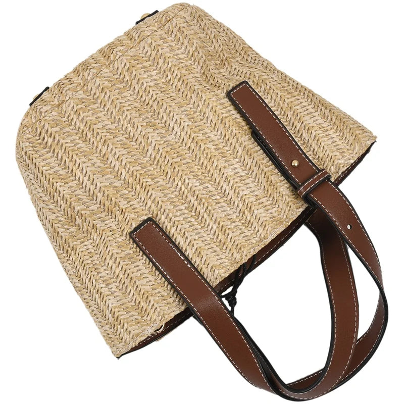 Vintage Retro Beach Bag Straw Rope Knitted Big Messenger Bag Lady Fresh Paper