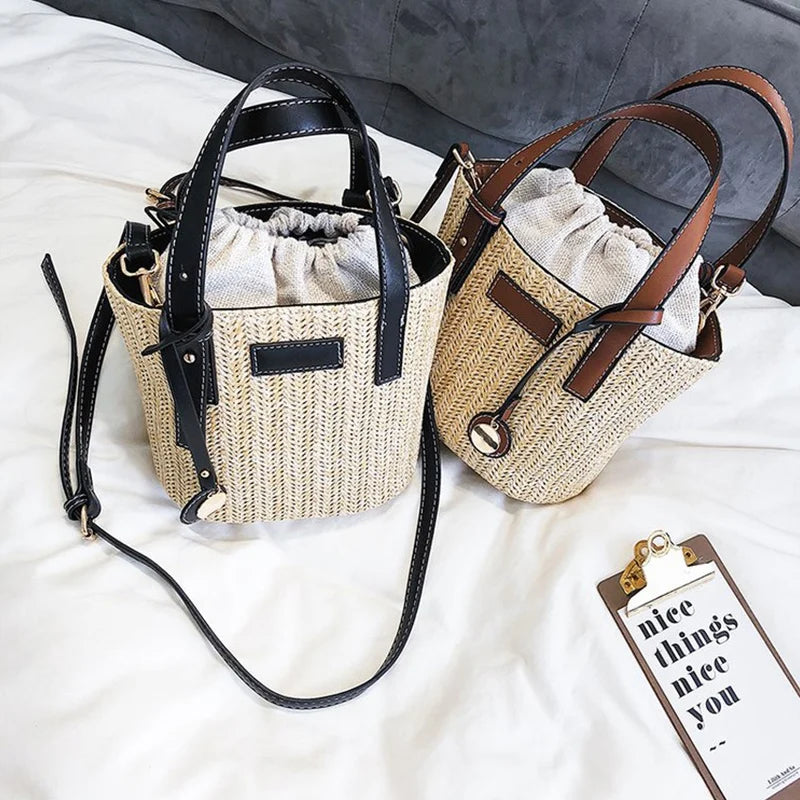 Vintage Retro Beach Bag Straw Rope Knitted Big Messenger Bag Lady Fresh Paper