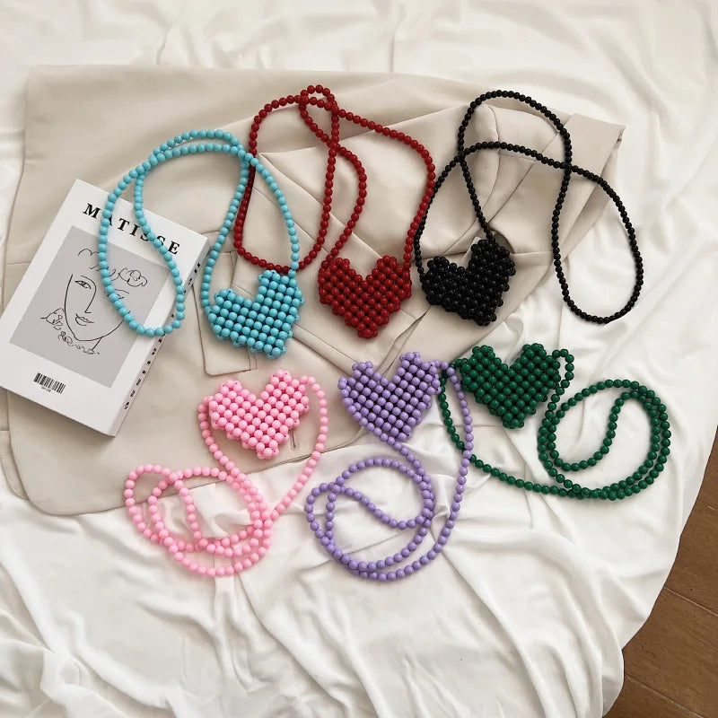 Women Pearl Beaded Shoulder Bag Mini Lipstick Crossbody Evening Clutch