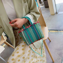 Women's Shoulder Bag Plastic Woven Small Handbag Rattan Straw Beach Bags