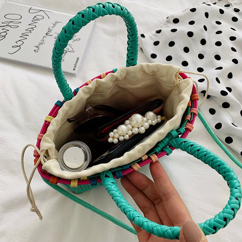 Women's Shoulder Bag Plastic Woven Small Handbag Rattan Straw Beach Bags