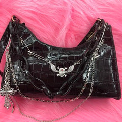 Dark Punk Female Shoulder Bag Crocodile Pattern Y2K Girls Chain Handbag