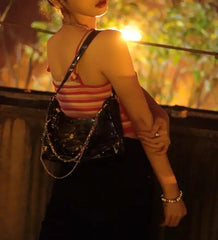 Dark Punk Female Shoulder Bag Crocodile Pattern Y2K Girls Chain Handbag