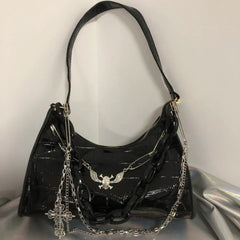 Dark Punk Female Shoulder Bag Crocodile Pattern Y2K Girls Chain Handbag